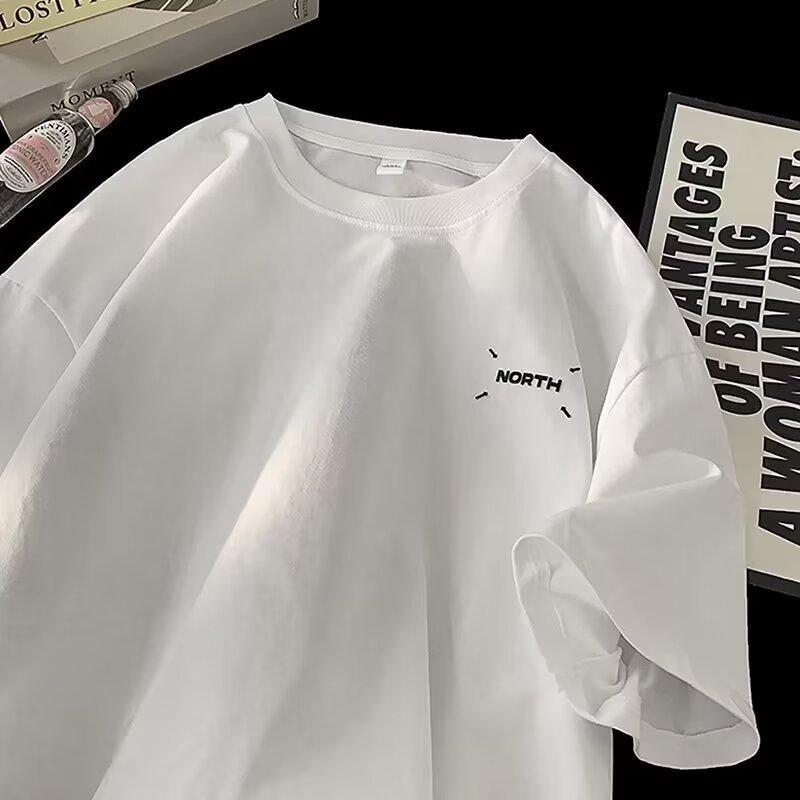 Tricou cu mâneci scurte imprimat cu litere la modă, cu gât rotund, pentru vară, în top casual