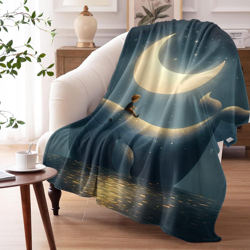 Whale Starry Sky Throw Soft Flannel AC Blanket Lightweight Summer Nap Throw Cozy Blanket for Sofa Bed Travel Home