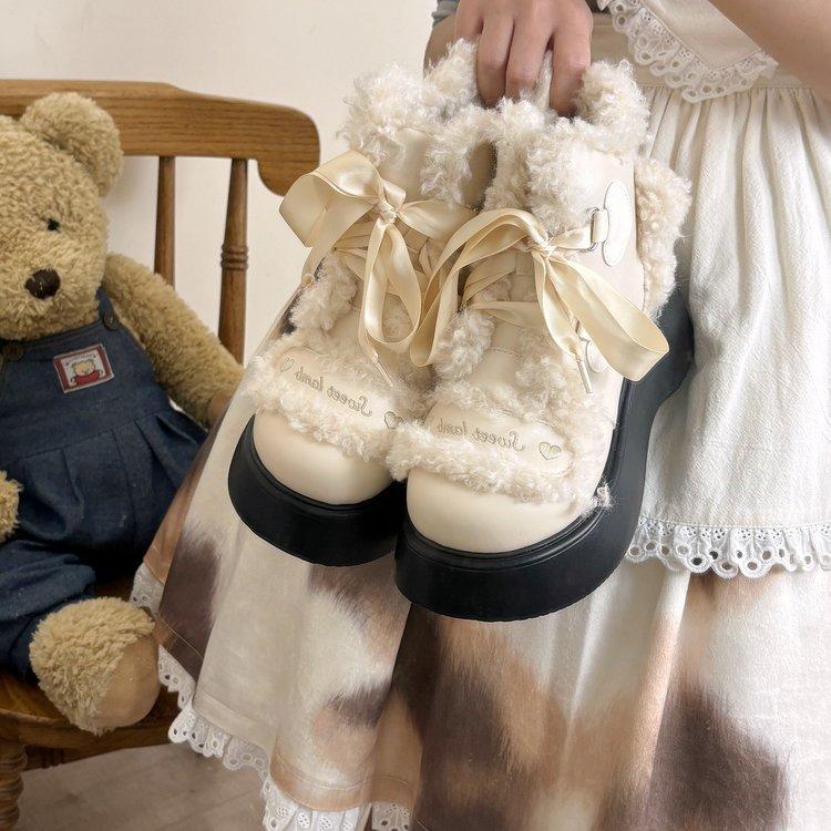 

Сапоги из овечьей шерсти и хлопка, бархатные ботинки Martin, зимние новые, симпатичные, теплые, полуботинки, туфли на платформе, хлопковые полуботинки, зимние сапоги 40