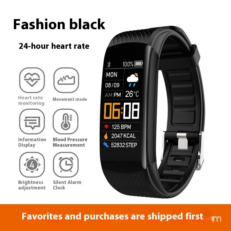 

C5S Цветной экран Браслет для упражнений с подсчетом шагов Мониторинг здоровья (пульс, артериальное давление) Силиконовый чёрный