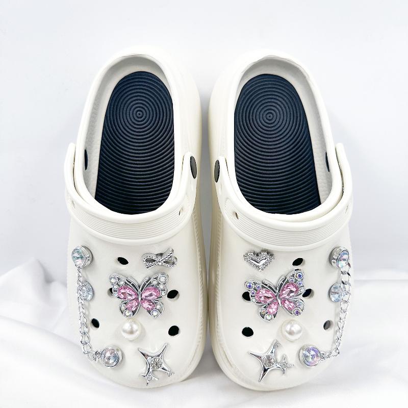 12Pcs Butterfly Shoe Charms Diy Chains Accessories Silvery Heart Star Shoes Buckles Decorations Removable Bling Shoe Clips