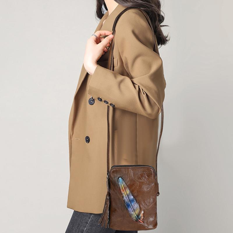 Johnature Retro-Handytasche aus echtem Leder, vielseitig, weich, echtes Rindsleder, für Damen, kleine Schulter- und Umhängetaschen
