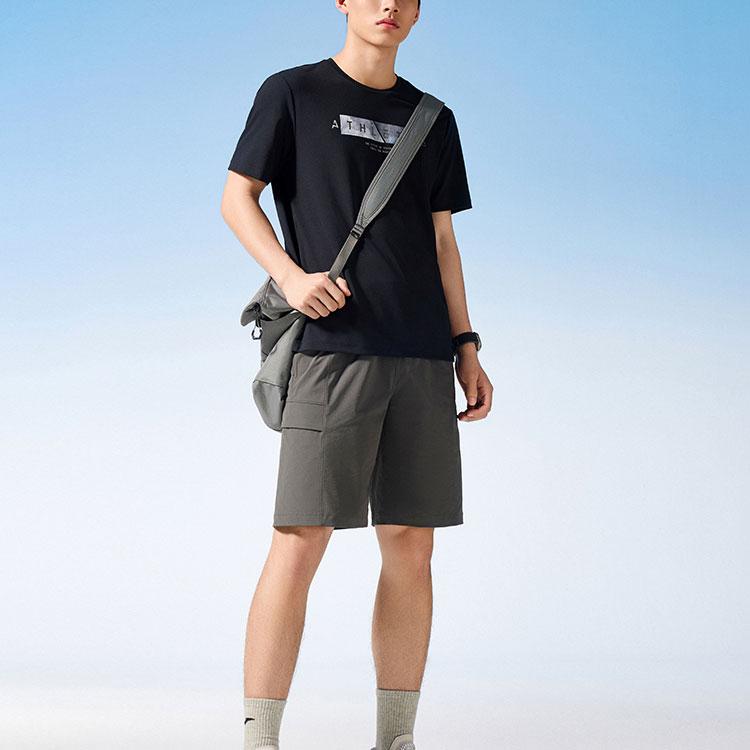 Anta Training Series Letter Print Round Neck Moisture Wicking Short Sleeve T-Shirt Men Tops Basic-Black 152427102-4