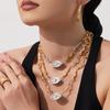 Stainless Steel Geometric Pendant Necklace With Zircon Stone Freshwater Pearl Texture Chain Women
