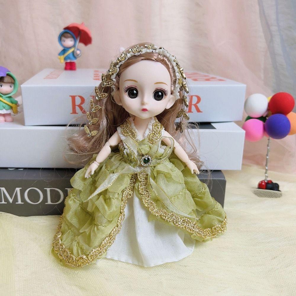 Movabl Joints 17cm Bjd Girls Doll Large Skirt Hem 3D Eyes Mini Doll Toys  Girls Gifts