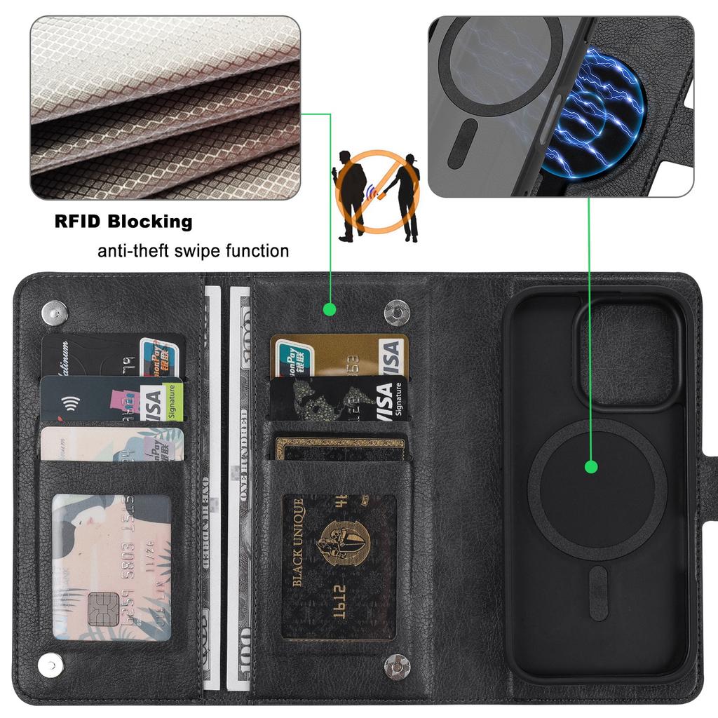 VILI GVA Serie für iPhone 16 Pro Max Magnetische Hülle Abnehmbare Leder-Brieftaschenabdeckung