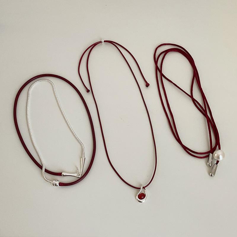 Ankola Red Rope Strap Choker Necklace Women'S Simple Versatile Sweet Cool Babes Fashion Neck Chain Sweater Chain