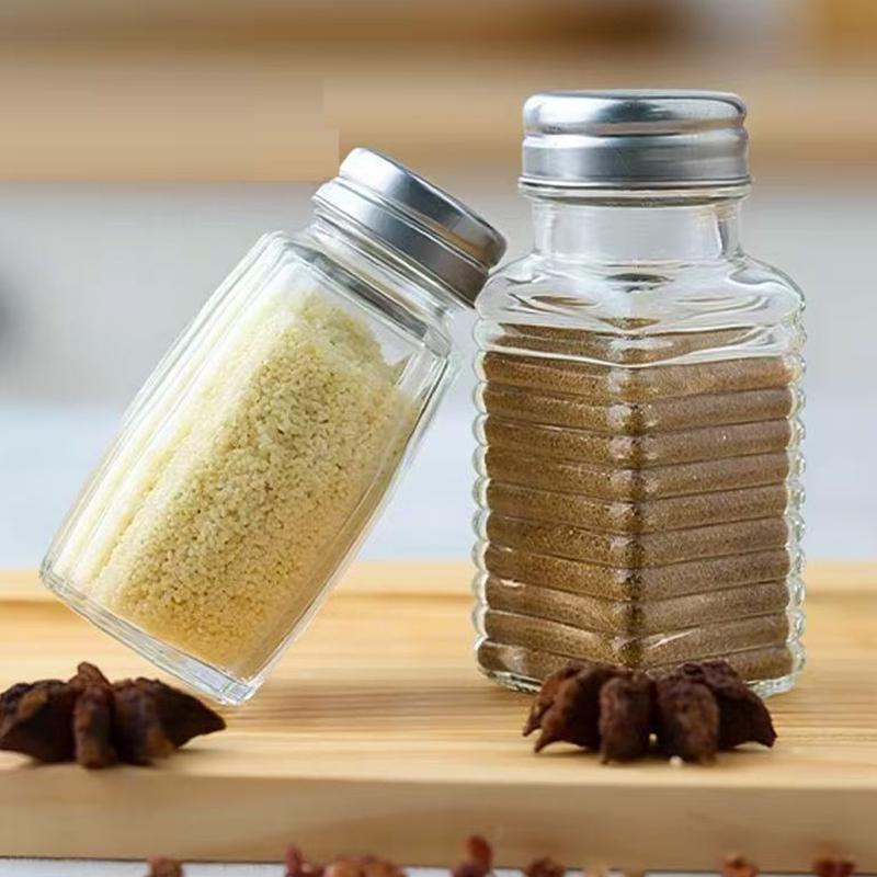 2Pcs Kitchen Glass Spice Bottle Barbecue Seasoning Bottle With Lid Salt And Pepper Shaker Pepper Shaker Mini Seasoning Jar Set