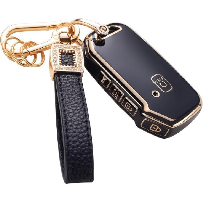 for Toyota Key Fob Cover with Leather Lanyard, Car Key Fob Case Compatible with 2018- Camry RAV4 Highlander Avalon C-HR Prius Corolla GT86 Smart Key