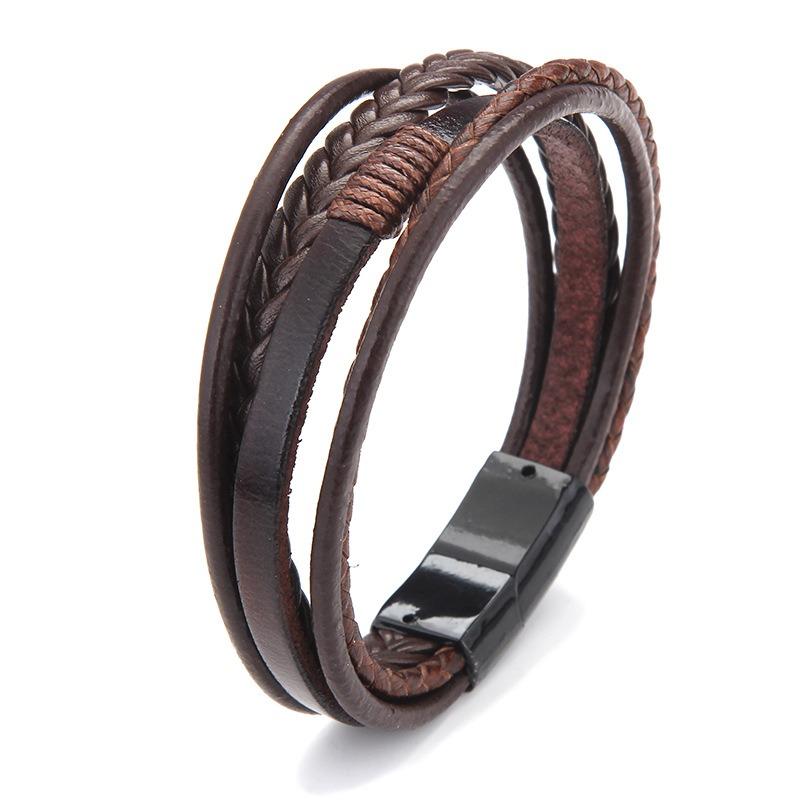 Leather Cord Handwoven Bracelet Men's Bangle Ethnic Style Good Luck Charm