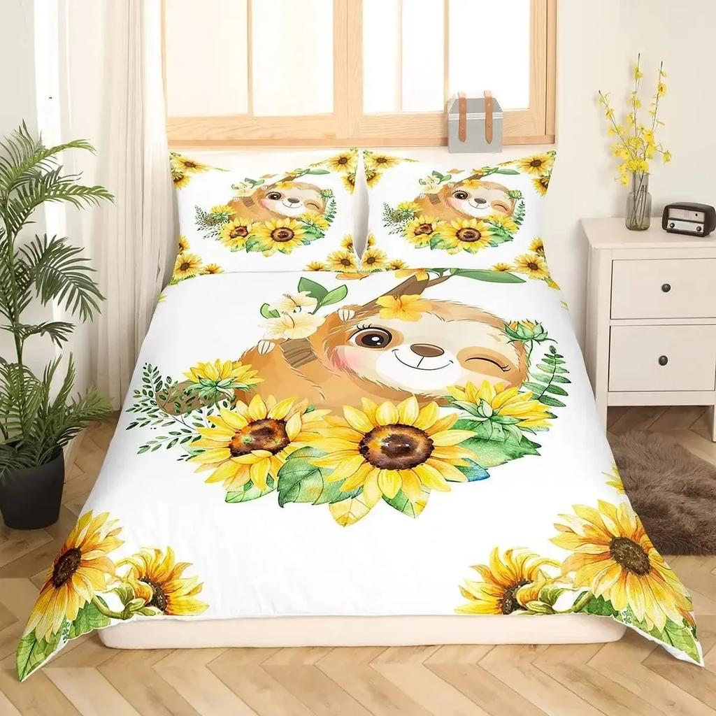 Kids Sloth Cute Animal Pattern Comfortable Duvet Quilt Cover Pillowcase Bedding Set Children Bedroom Decoration Home Textile