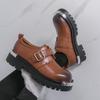 Men's Plus Size Leather Shoes - Autumn/Winter, Thick Sole, Height Increasing, British Style, Casual Buckle Trend