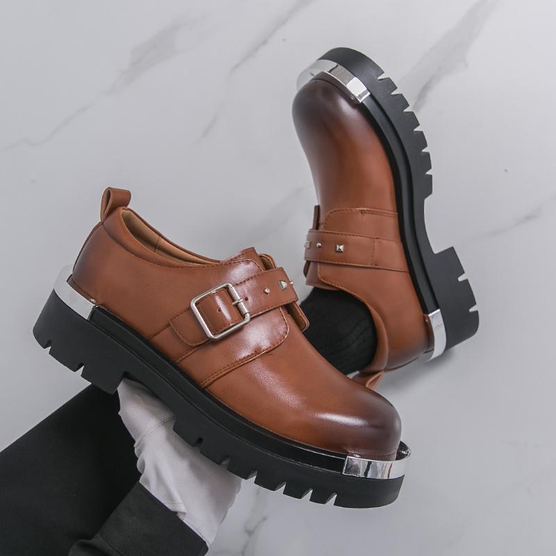 Men's Plus Size Leather Shoes - Autumn/Winter, Thick Sole, Height Increasing, British Style, Casual Buckle Trend