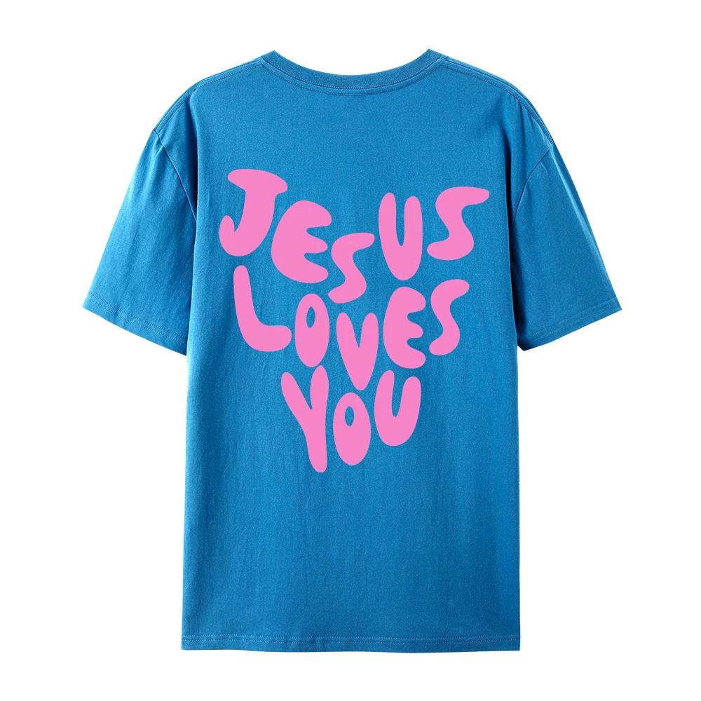Jesus liebt mich Briefdrucke Damen Baumwoll-T-Shirts Mode O-Ausschnitt Oversize-Oberteile Lässig Locker Weich Kurzarm Damenbekleidung