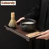 2pc Japanese Zen Black Stone Pattern Matcha Tea Ceremony Ceramic Matcha Bowl Tea Rimmed Tea Brush Holder Tea Point Accessories