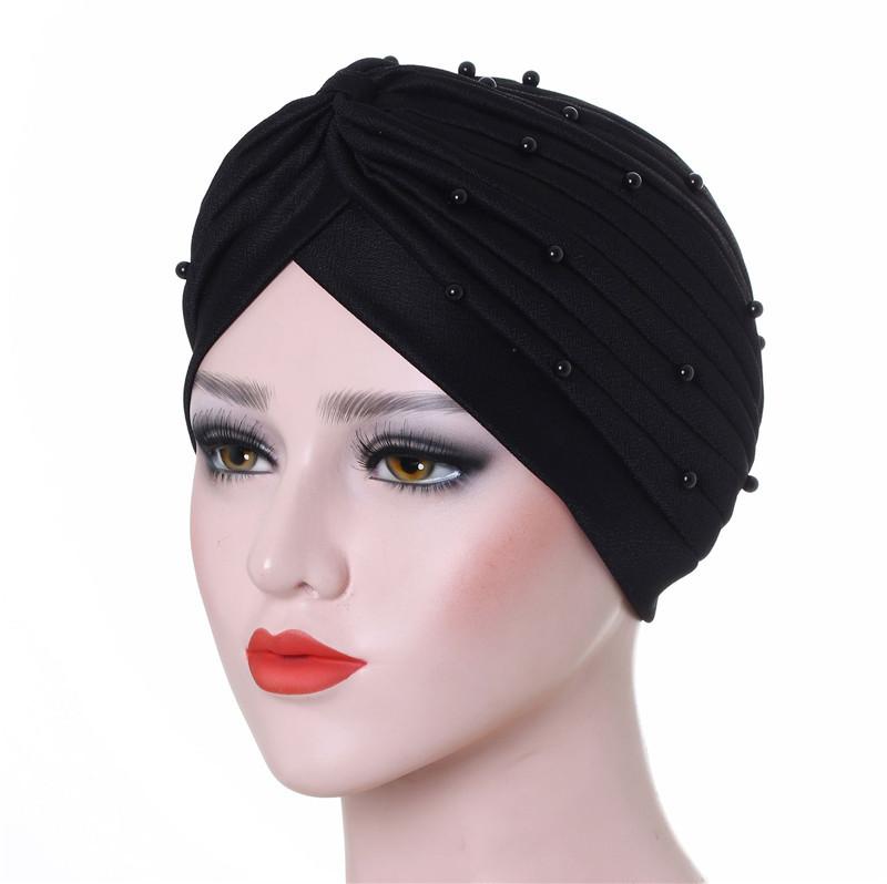 Cotton Solid Folds Pearl Muslim Turban Scarf  Women Islamic Inner Hijab Caps Arab Wrap Head  Femme Musulman Turbante Mujer