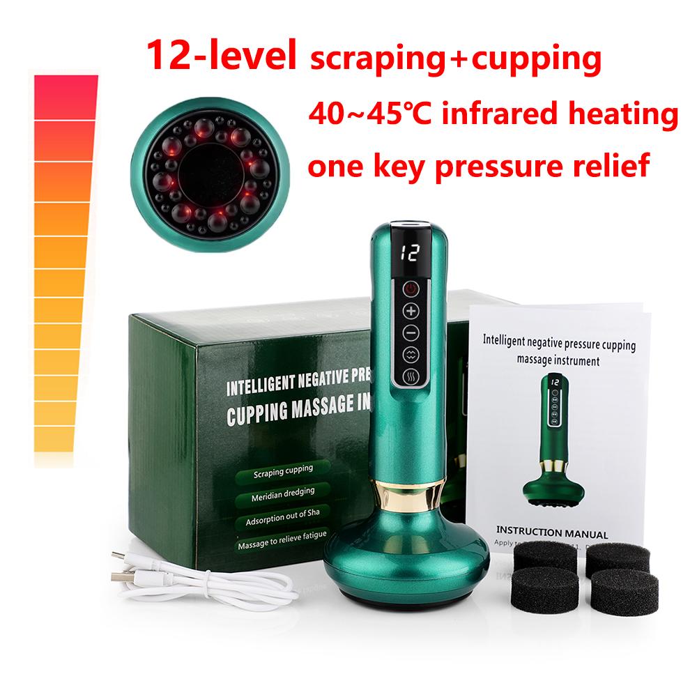 Durable And Safe 12/6 Levels Intelligent Cupping Massager Negative Pressure Infrared Heating Wireless Scraping Apparatus Dredge Meridian Relax