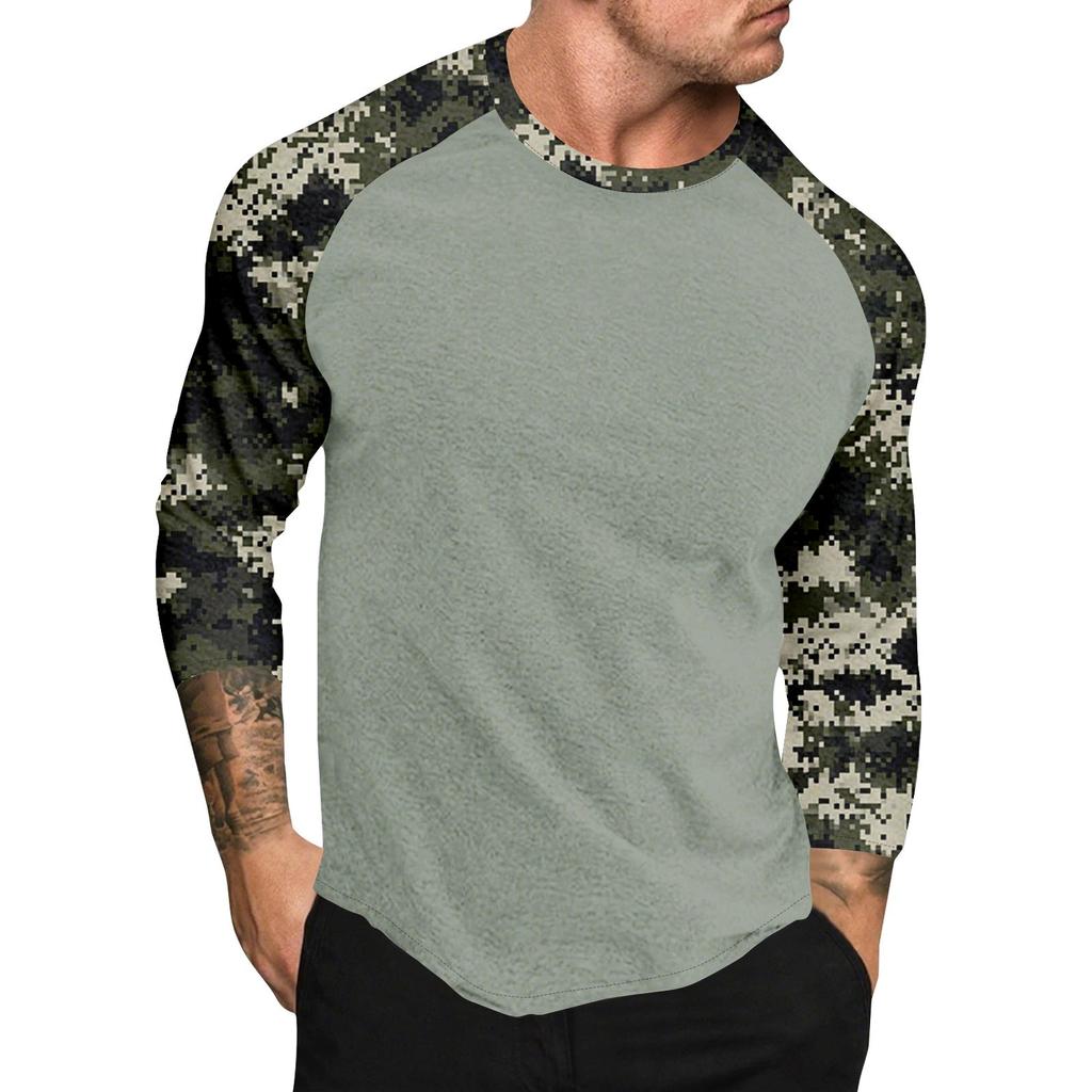 Camouflage Style Printed Raglan Sleeves Men's Short Sleeved Top