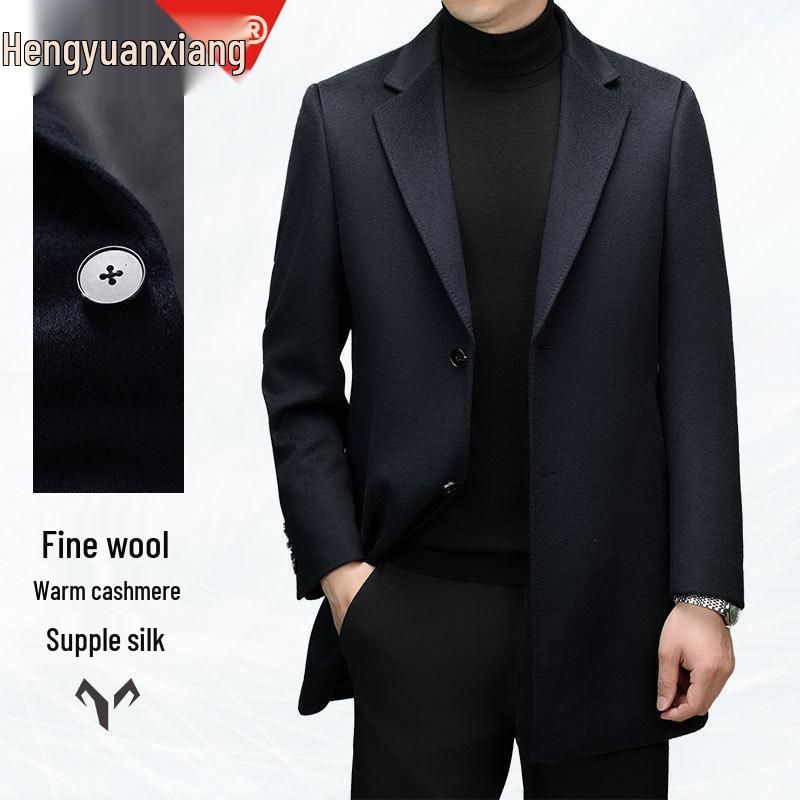 Herren Mittellanger Woll-Kaschmir-Mantel - Herbst Winter Lässiger Windbreaker Anzug