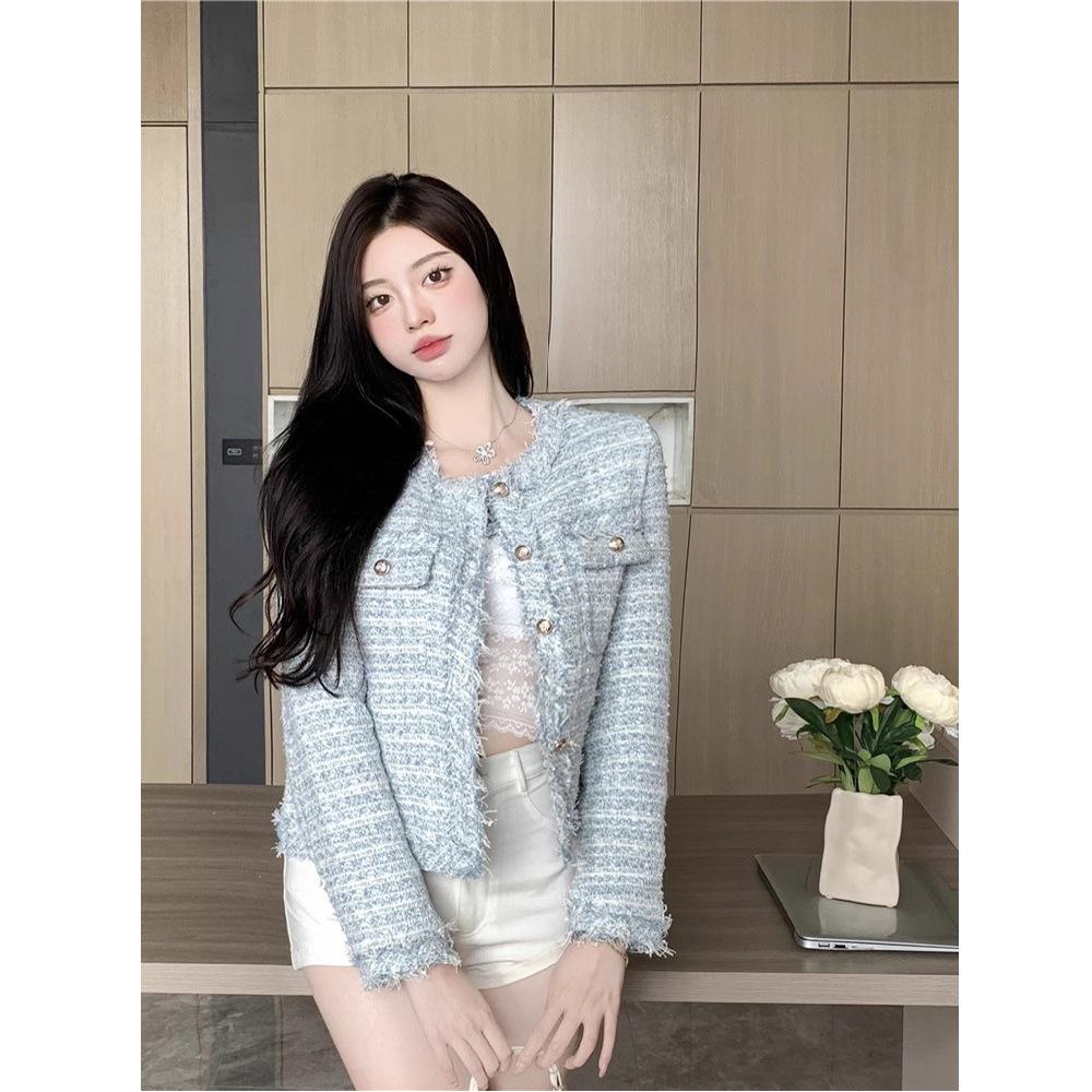 New French celebrity Xiaoxiangfeng daughter pink suit short jacket women's early spring autumn and winter top