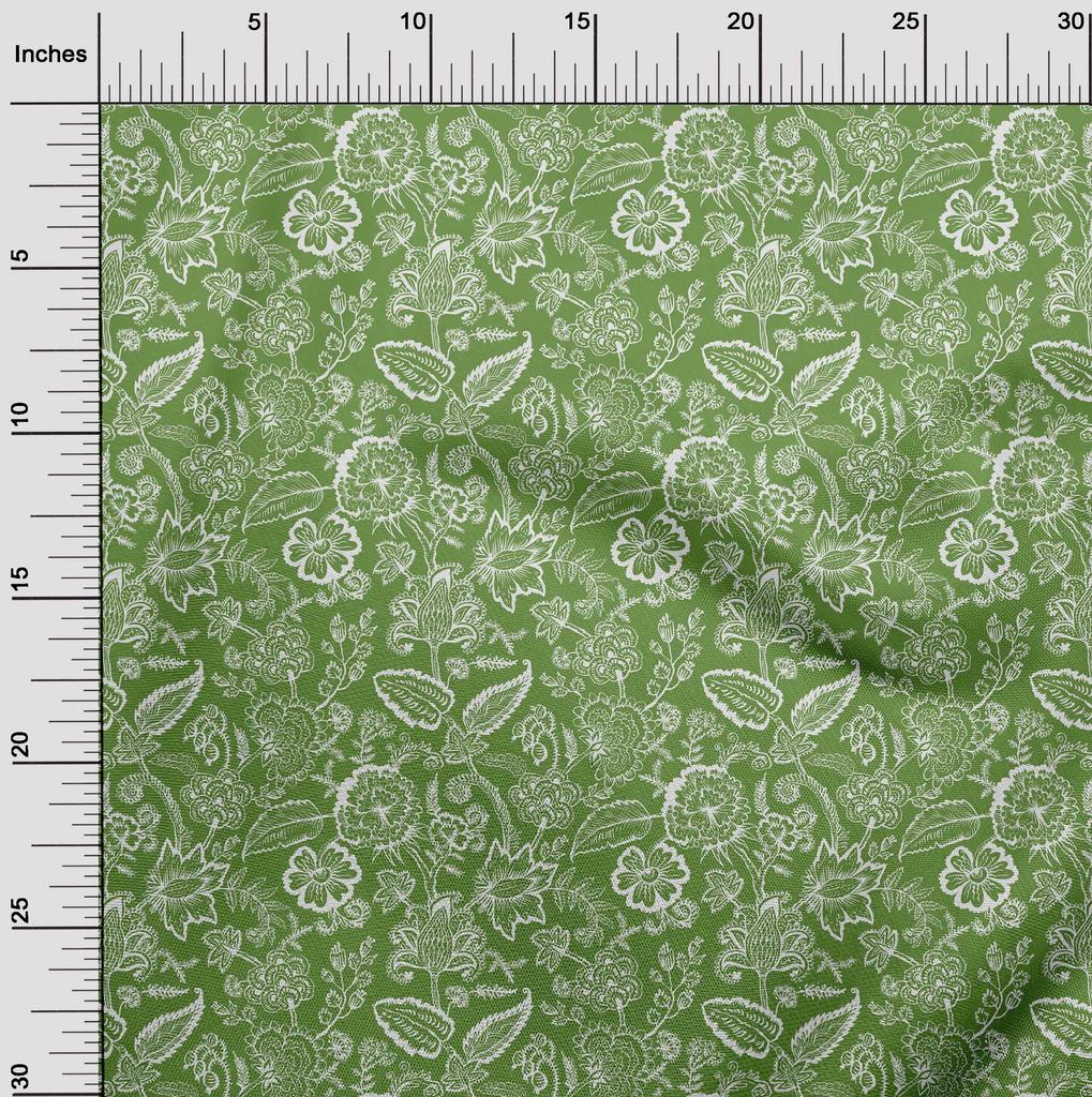 oneOone Cotton Flex Green Fabric Jacobean Silhouette Flower Fabric For Sewing Printed Craft Fabric By The Yard 40 Inch