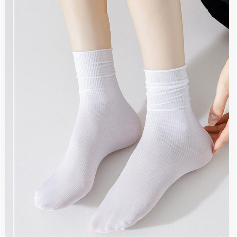 1/5/10 Pairs Thin Ice Silk Women s Long Tube Socks Summer Cool Mid Calf Socks Black and White Ice Ice Socks Pile Pile Ladies  Socks 1pair белый