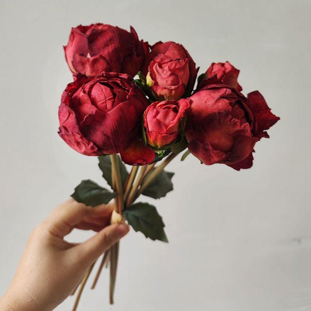 4 Flower 3 Buds Peony Artificial Flower Silk Petals Decorative Flower  Photo Props