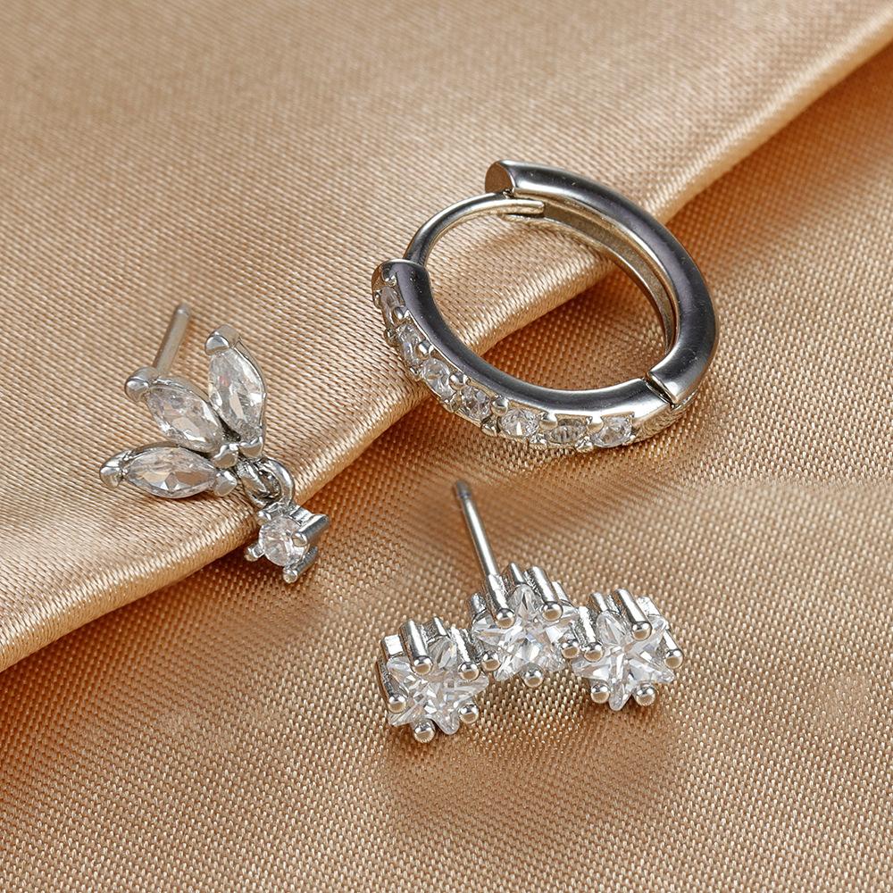 Stainless Steel Gold Color Star Hoop Earrings Set for Women 18K Gold Plated Round Zircon Stud Earring Piercing Jewelry