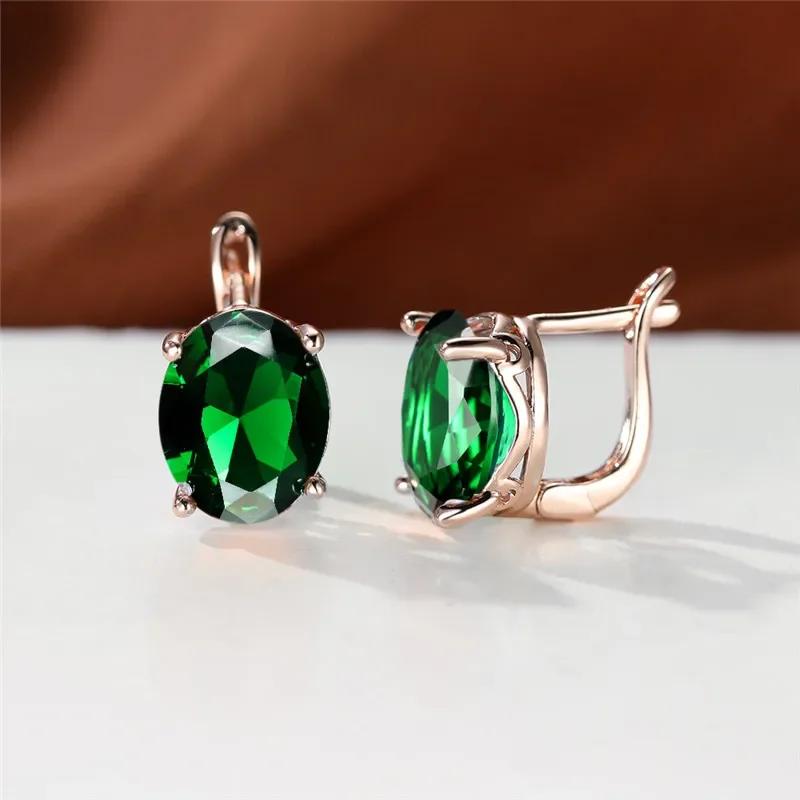 2025 Kristall Damen Weiß Oval Stein Clip Ohrringe Roségold Farbe Multicolor Zirkon Hochzeitsschmuck für Frauen