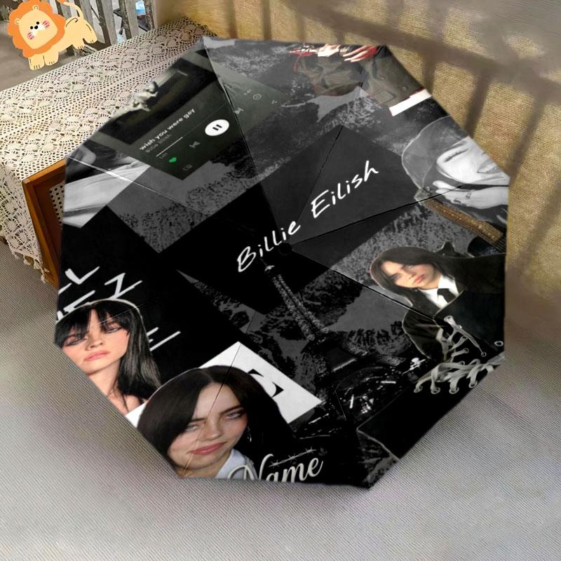 1 PC Automatic Folding Umbrella - Billie Eilish Custom Name Pattern, Portable & Foldable Design with 8 Ribs, Christmas Birthday Gifts