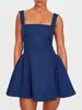 Women's Sleeveless Square Neck Cinched Waist Mini Flared Party Dress