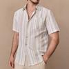 Summer Polo-neck Vintage Striped Printing Cardigan Shirt Male Short Sleeve Casual Fashion All-match Top Men