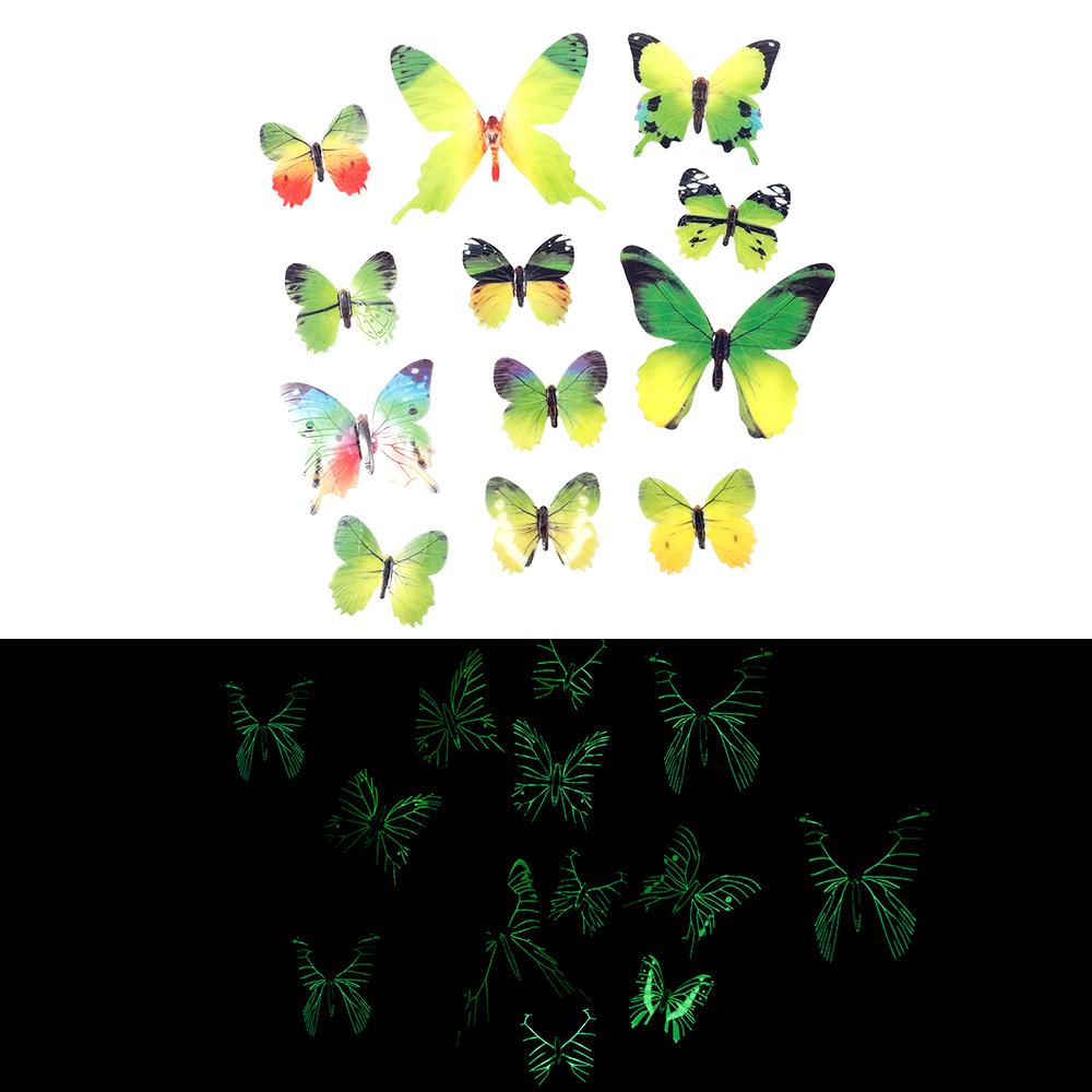 12/36pcs Luminous Butterfly 3D Wall Sticker Bedroom Living Room Window Ceiling Decor Wall Decals Home DIY Glow In Dark Wallpaper