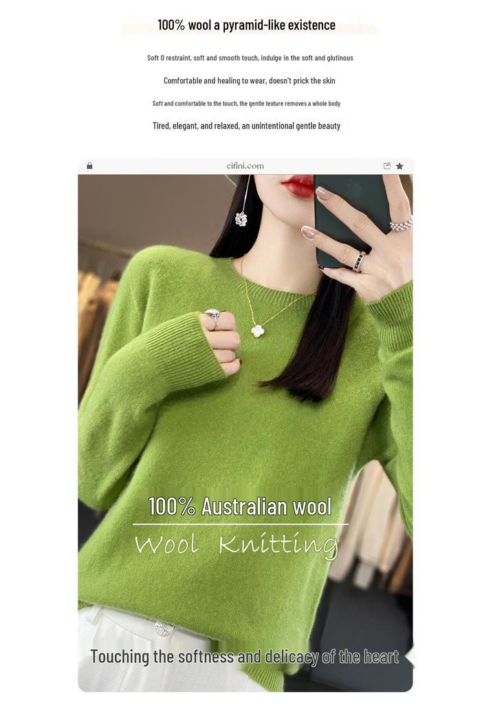 Women's Seamless Wool Cashmere Pullover Sweater - Round Neck, Loose Fit, Popular Seller for Spring, Autumn, & Winter.