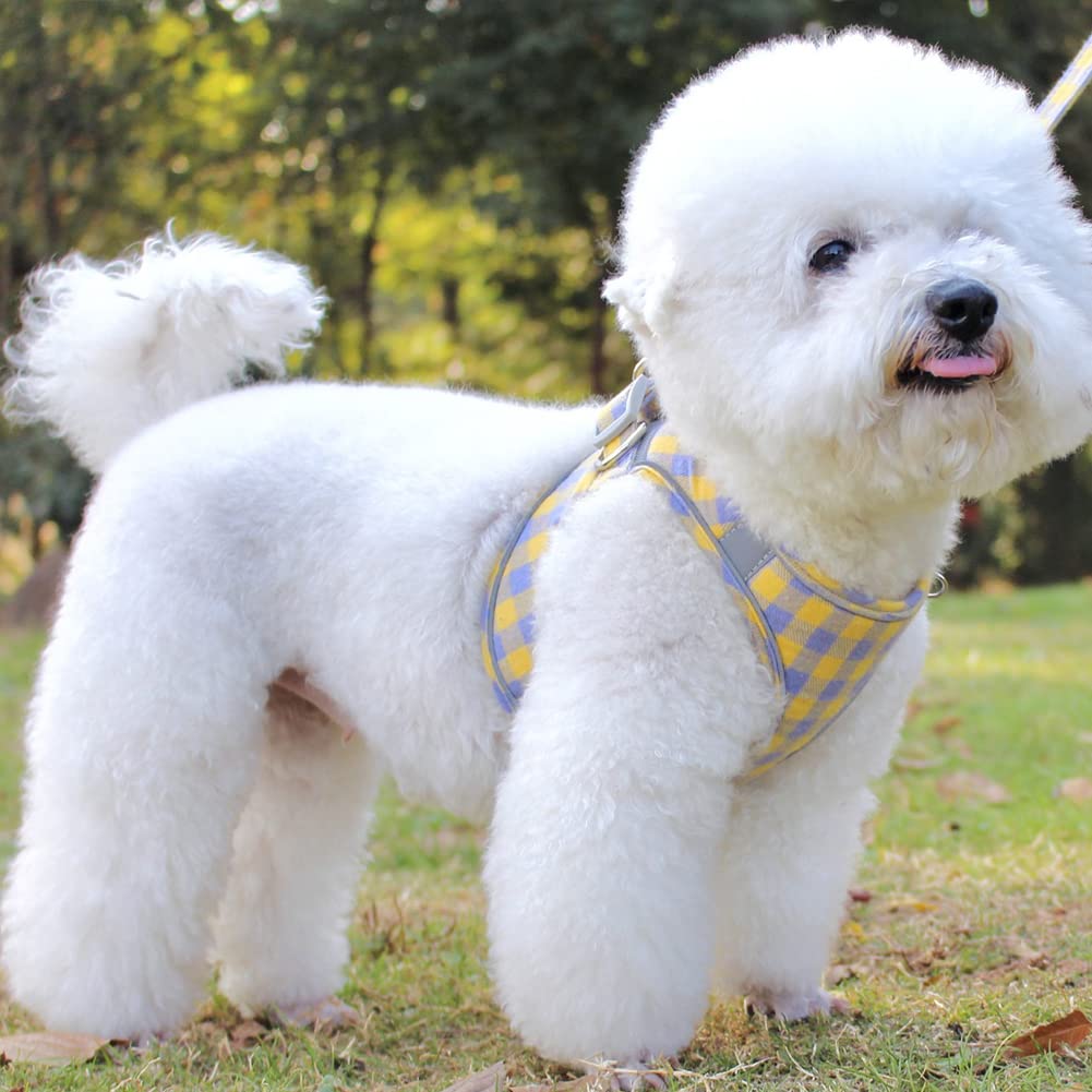 KUVEELA PET Pet Harness and Leash Set for Dogs and Adjustable with Reflective Easy To Put On and Take Off for Walks and for and Large Dogs Yellow and