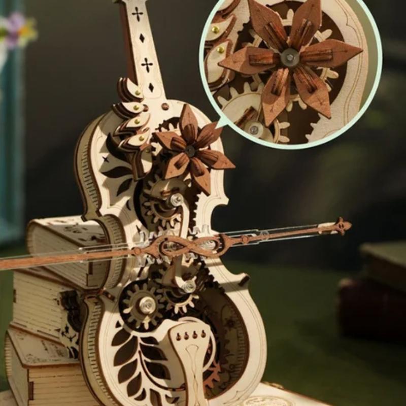 ROBOTIME AMK63 Magic Cello Adults 3D Puzzles -3D Wooden Puzzles for Adults - Wooden Music Box Puzzle to Build - Unique Music Gift Hobby Kits