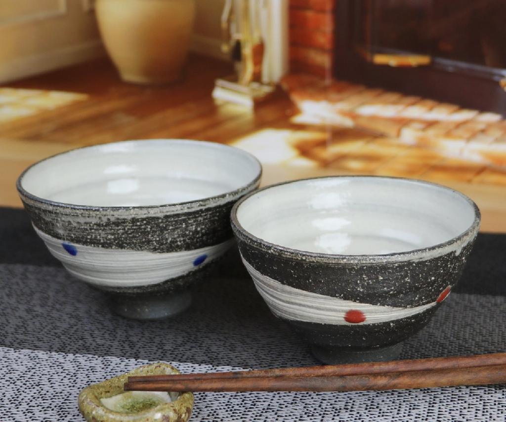 Shigaraki Ware Couple's Rice Bowls [Milky Way (blue and Red) Set W910-01_910-02] Perfect for Couples, Shigaraki Ware, Ceramics, Tableware, Rice Bowls,