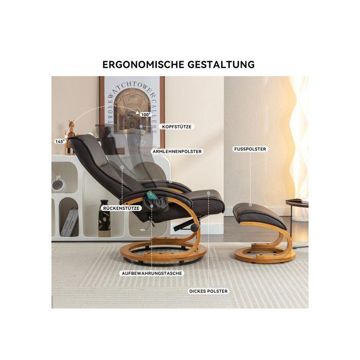 Fauteuil De Massage Avec Rembourrage Souple En PU Et Repose-pieds, Mécanisme De Massage À 5 Points, Marron