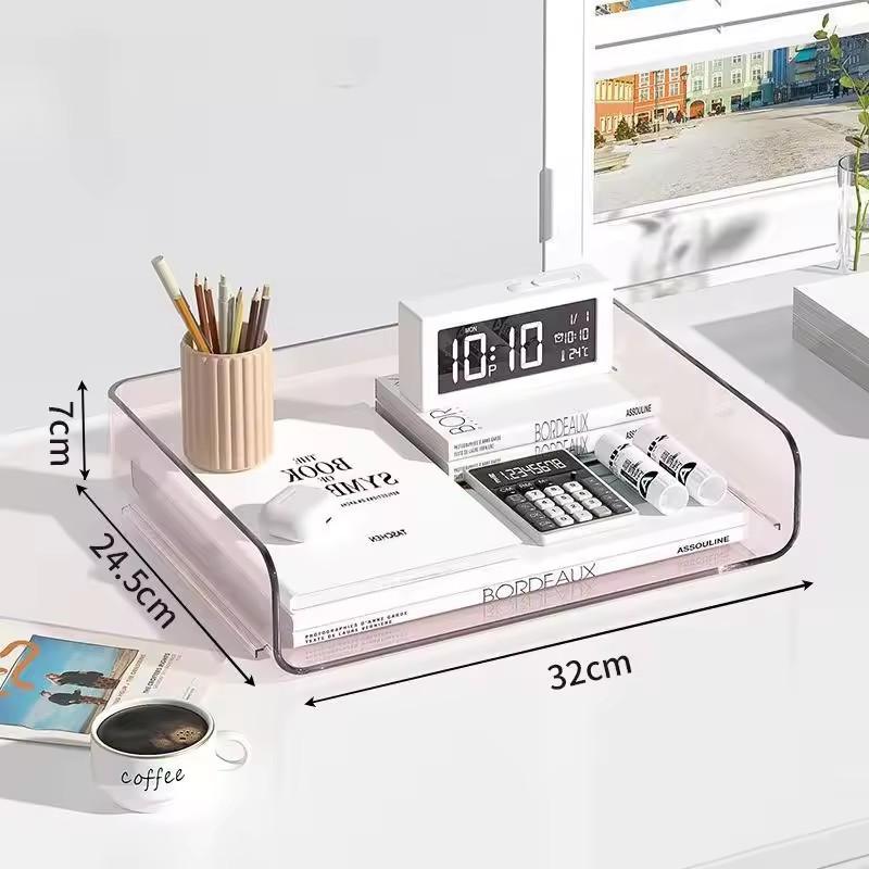 Simple Large Capacity Desktop File Tray Transparent Stackable Paper Holder Shelf A4 Document Paper Organizer Home Office