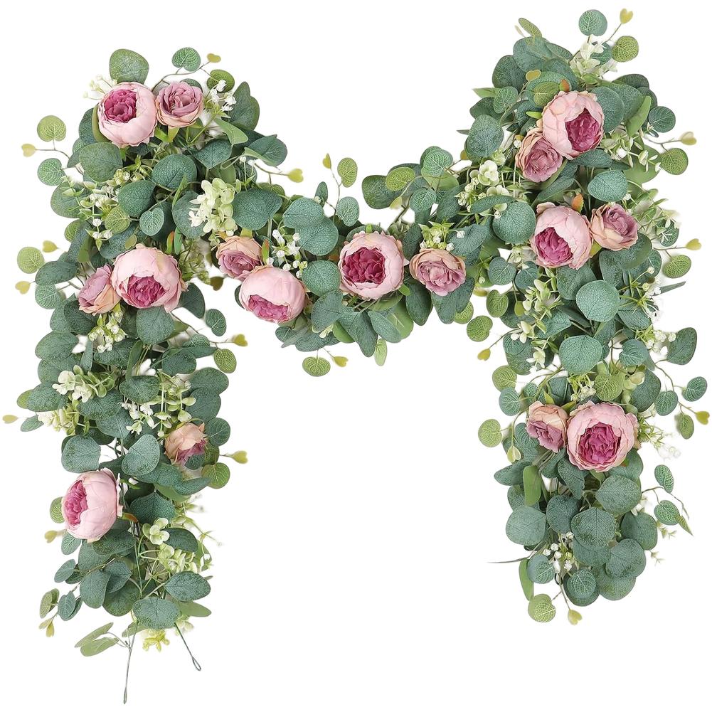 Artificial Eucalyptus Vine Wall Hanging With Peony Flower 180cm Plastic Greenery Garland For Home Decoration Pipe Cover Ornament