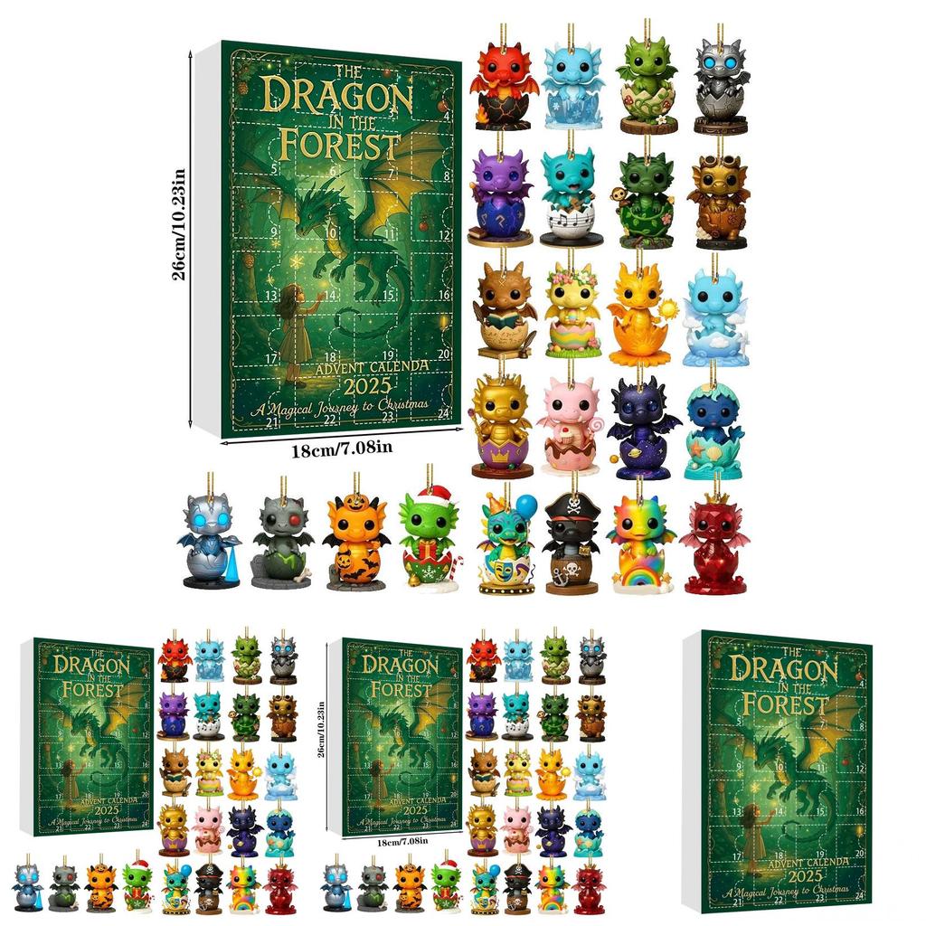 Dragon Christmas Advent Calendar With Animal Acrylic Hangings For Holiday Decor