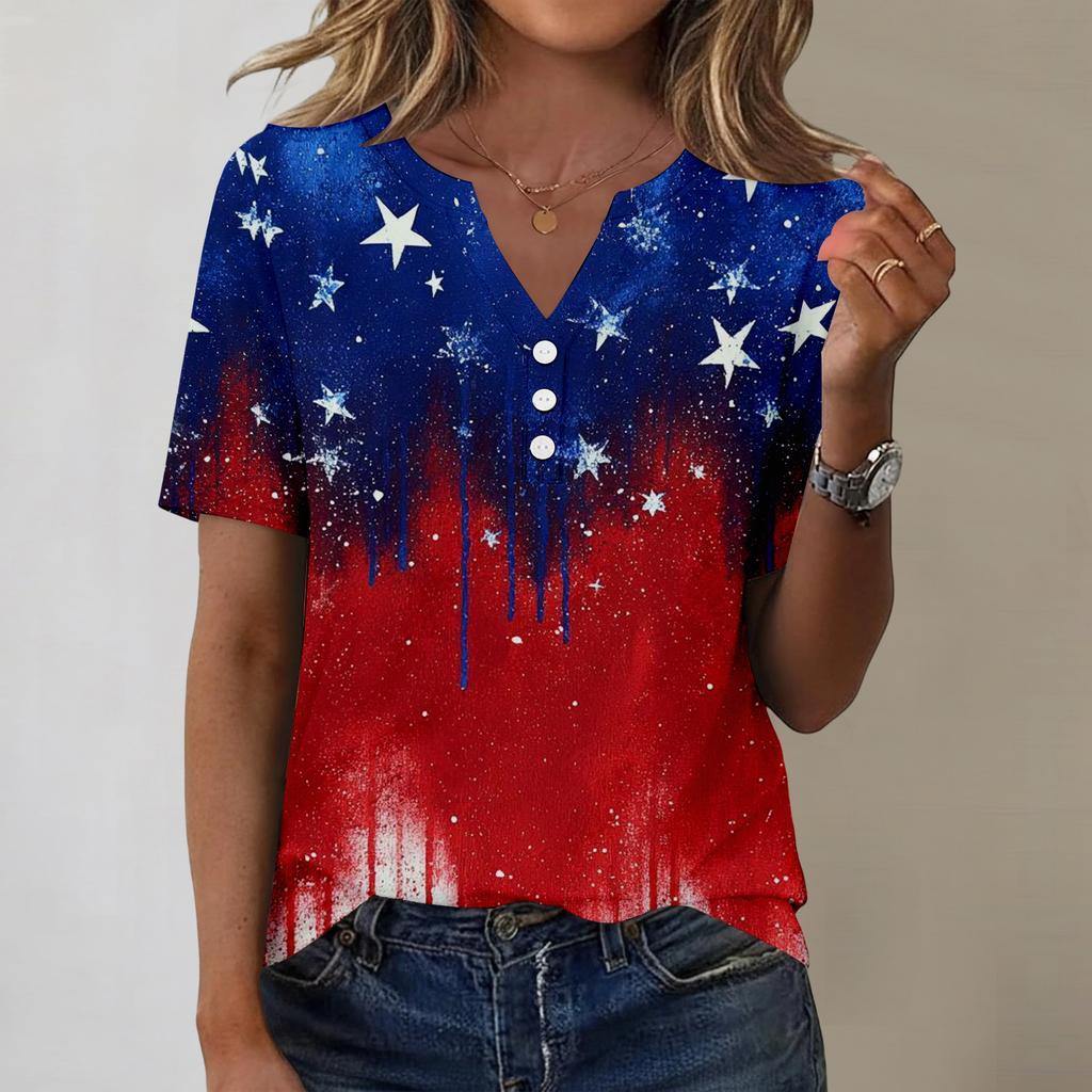Women's Fashionable Casual Independence Day Print Blouse