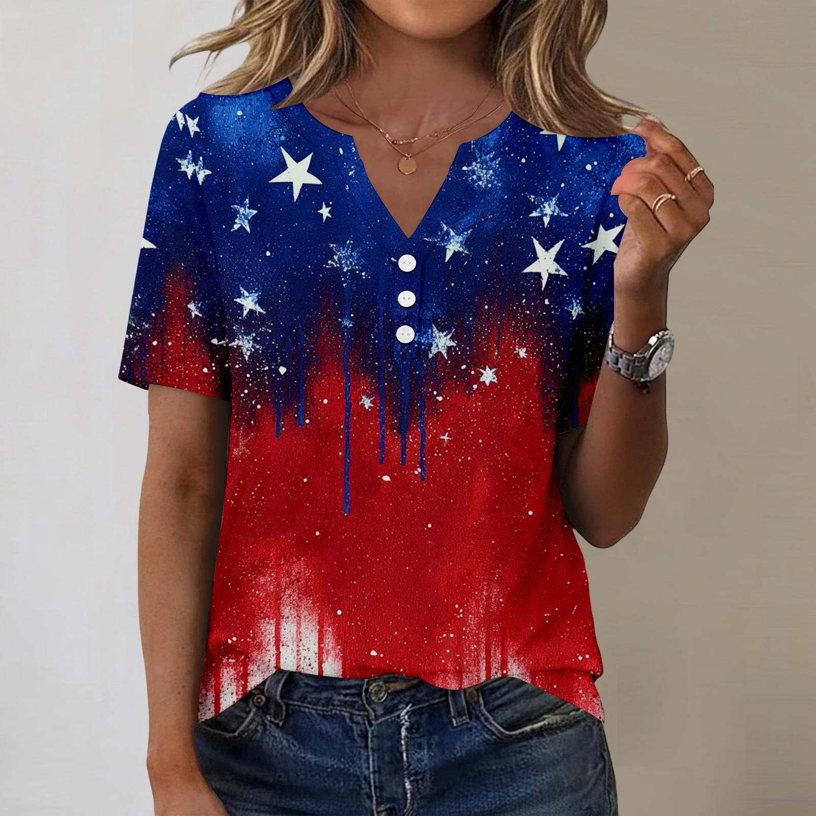 Women s Fashionable Casual Independence Day Print Blouse M винный