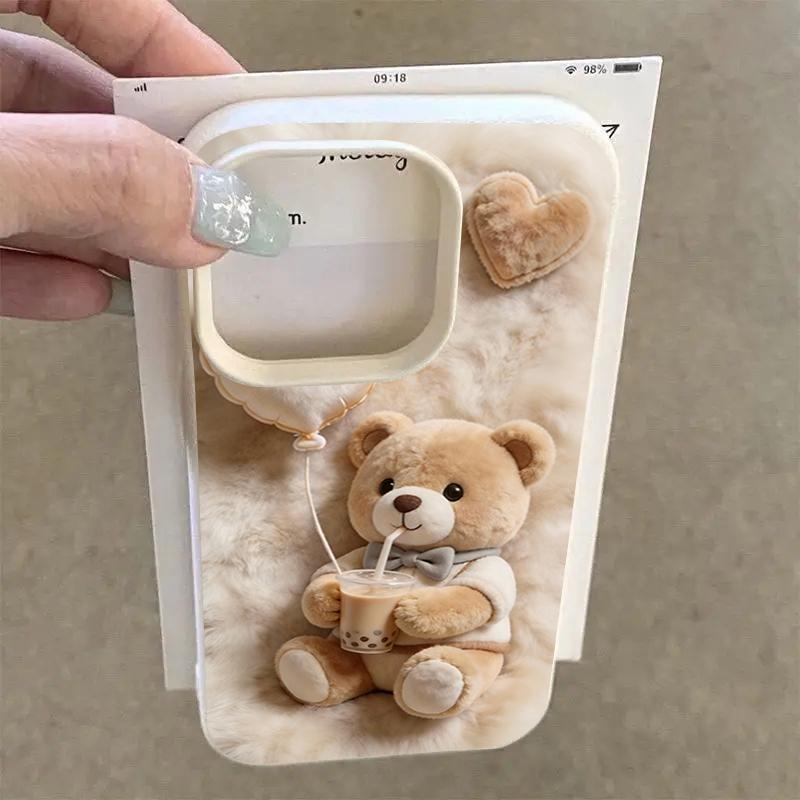 Pearl Milk Tea Bear Pattern Phone Case For iPhone 17 Pro Max 16 15 14 13 12 11 Pro 14 15 Plus 17 Air Silicone Soft Cover