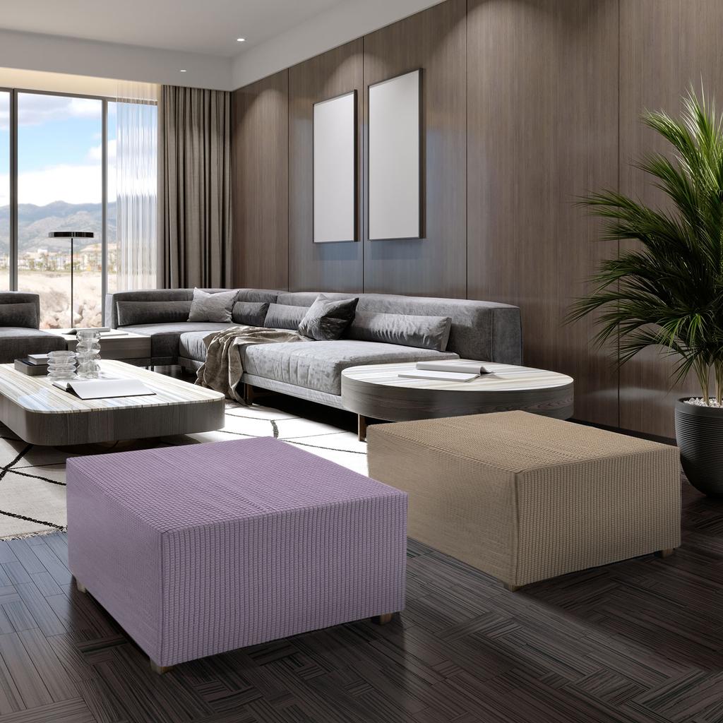 3 Sizes Square Ottoman Cover S/M/L Stretch Ottoman Slipcovers Elastic Foot Stool Foot Rest Protector for Living Room Bedroom