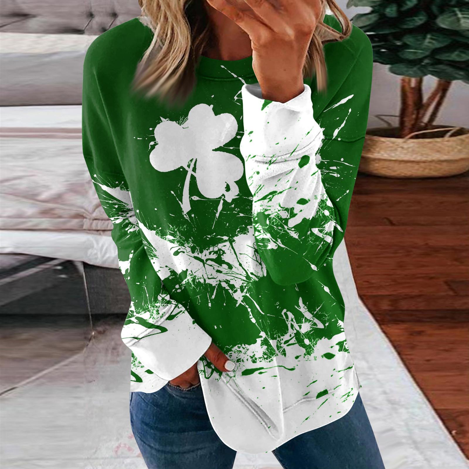 Women s Fashion Casual Printed Round Neck Pullover Long Sleeve Top M