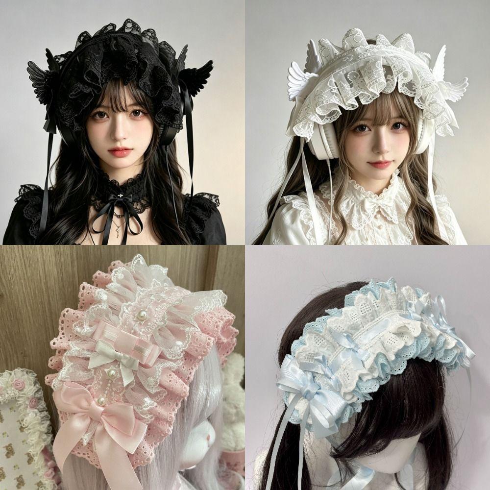 Gothic Lolita Wing Angel Headband Lace Head Wrap New Cosplay Headdress Hair Accessories