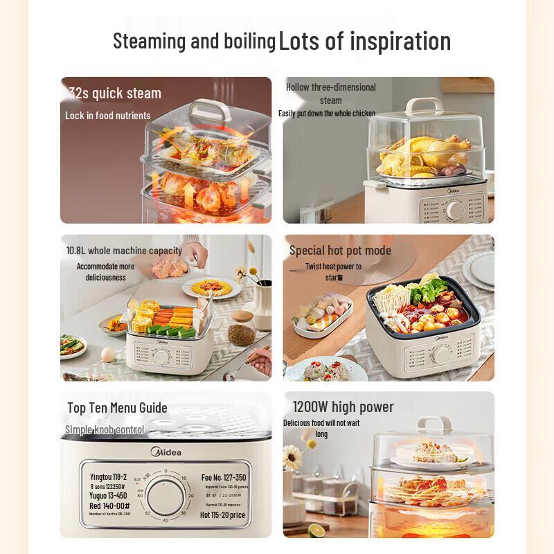 Midea 3-Layer 10.8L Electric Steamer