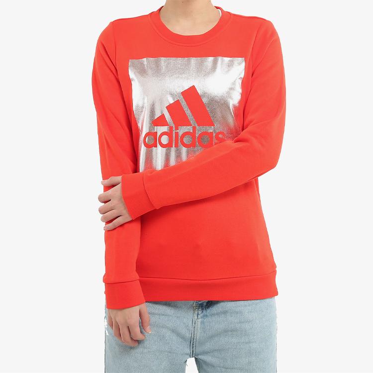Adidas Logo Print Plain Crewneck Sweatshirt Women Tops Orange BS3241