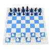 Chess Set Adults Kids Plastic Pieces Portable Folding Roll Up Travel Board Game PU Leather Blue White Grid Chessboard